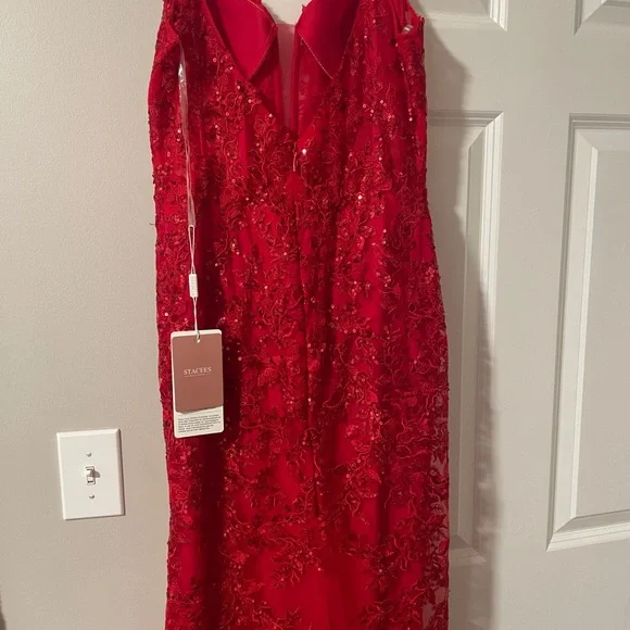 Beaded Corset Pleated Formal Bodycon Sweep Train Prom Dress with Slit. - Picture 3 of 4